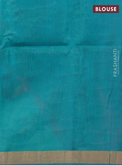 Kora silk cotton saree pink and teal blue with silver zari woven buttas and zari woven border