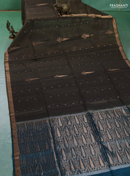 Kora silk cotton saree sap green and peacock green with silver zari woven buttas and zari woven border