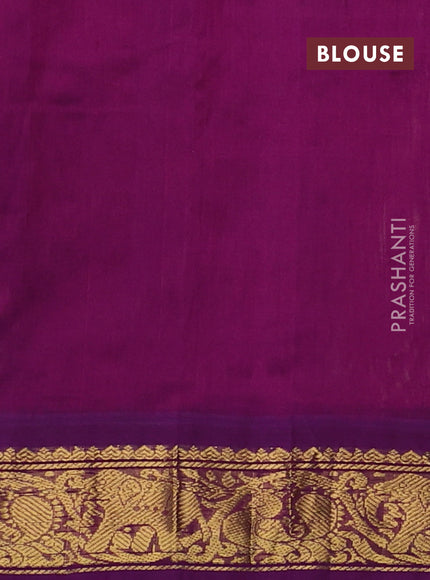 Silk cotton saree pista green and purple with allover kalamakri prints and zari woven korvai border