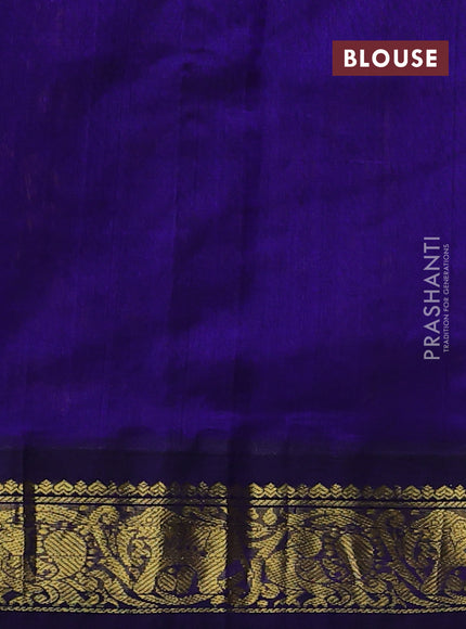 Silk cotton saree mango yellow and blue with allover kalamakri prints and zari woven korvai border