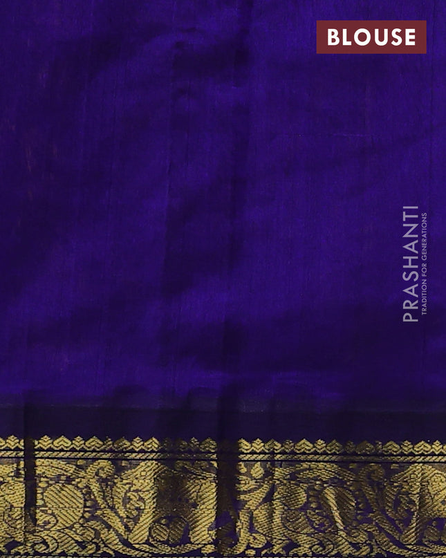 Silk cotton saree mango yellow and blue with allover kalamakri prints and zari woven korvai border