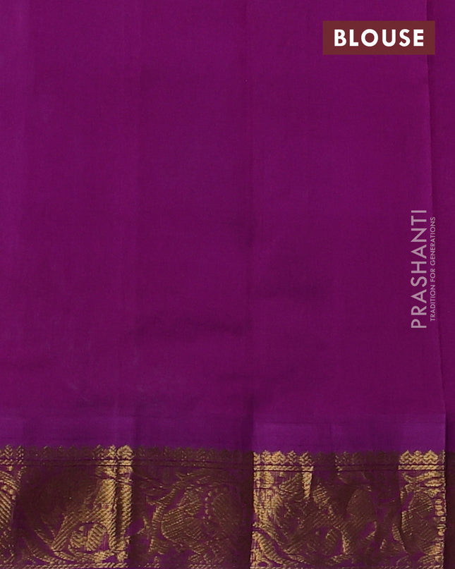 Silk cotton saree teal green and purple with allover kalamakri prints and zari woven korvai border