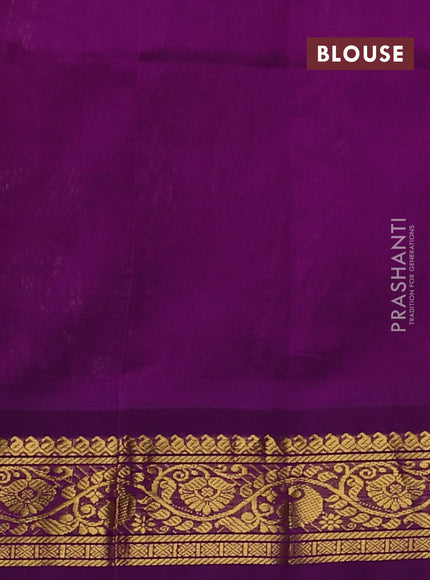 Silk cotton saree cream and purple with allover kalamakri prints and zari woven korvai border