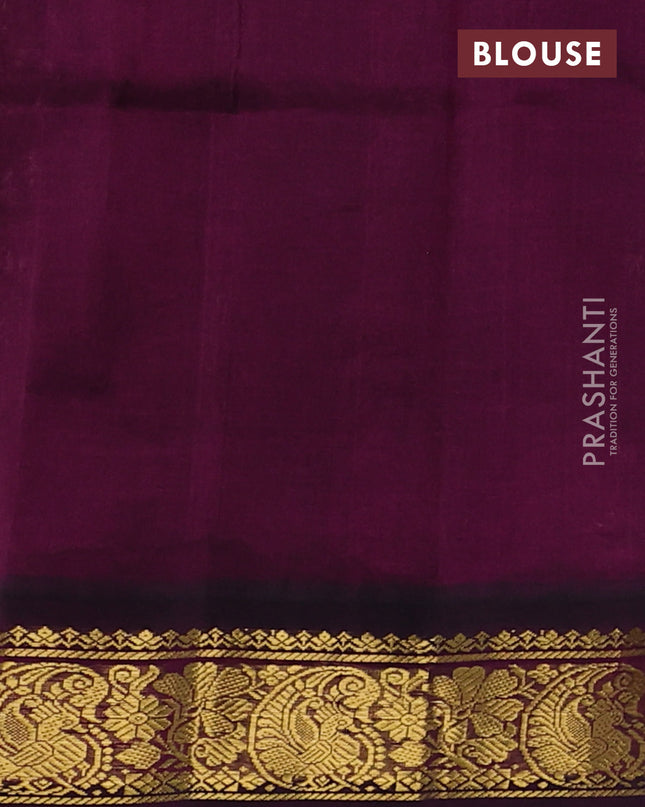 Silk cotton saree peach orange and deep wine with allover kalamakri prints and zari woven korvai border
