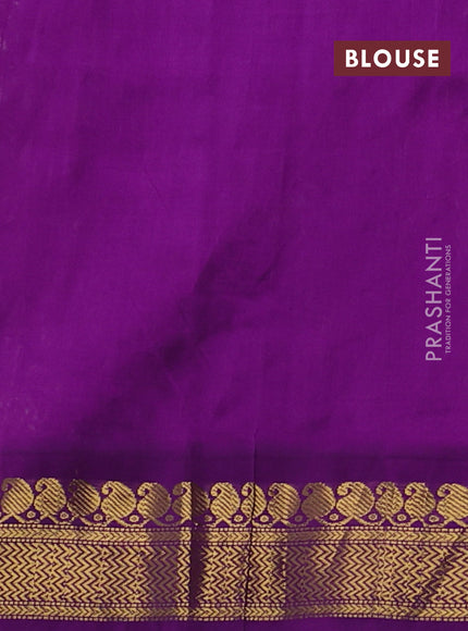 Silk cotton saree cream and purple with allover kalamakri prints and zari woven korvai border