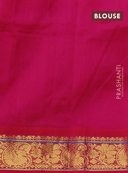 Silk cotton saree peach orange and pink with allover kalamakri prints and zari woven korvai border