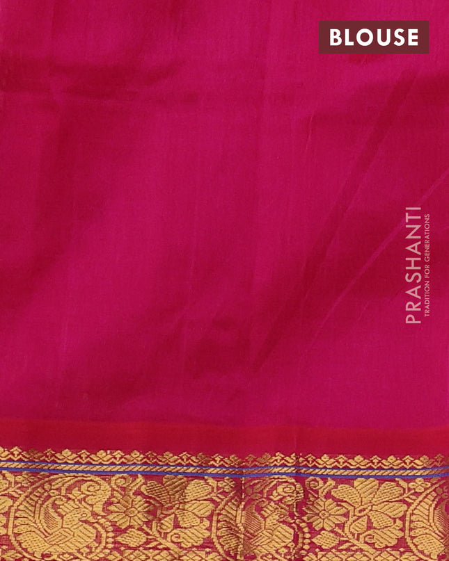 Silk cotton saree peach orange and pink with allover kalamakri prints and zari woven korvai border