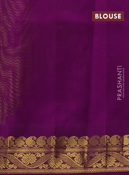 Silk cotton saree yellow and purple with allover kalamakri prints and zari woven korvai border