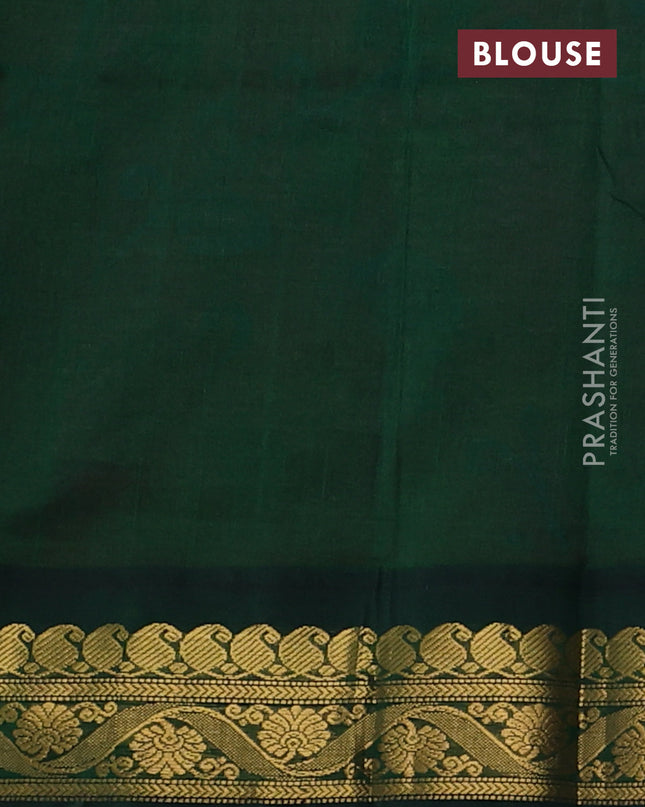 Silk cotton saree pink and green with allover kalamakri prints and zari woven korvai border