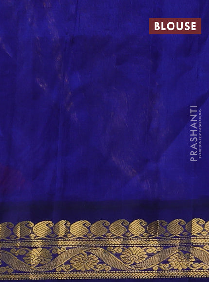 Silk cotton saree peach pink and blue with allover kalamakri prints and zari woven korvai border