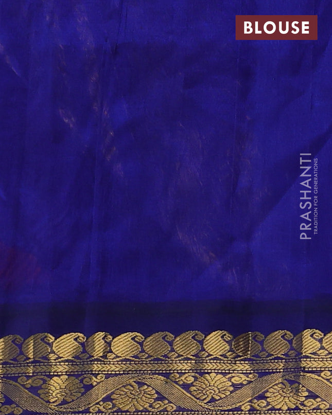 Silk cotton saree peach pink and blue with allover kalamakri prints and zari woven korvai border