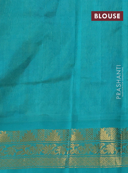 Silk cotton saree mehendi green and teal blue with allover kalamakri prints and zari woven korvai border