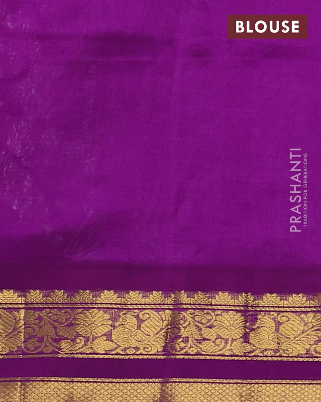 Silk cotton saree pista green and purple with allover kalamakri prints and zari woven korvai border