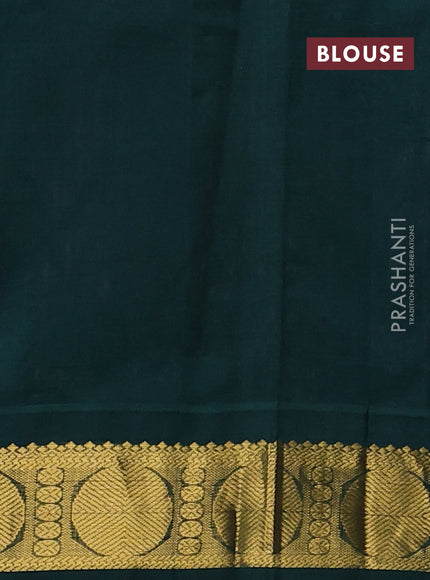 Silk cotton saree lavender and dark green with allover kalamakri prints and zari woven korvai border