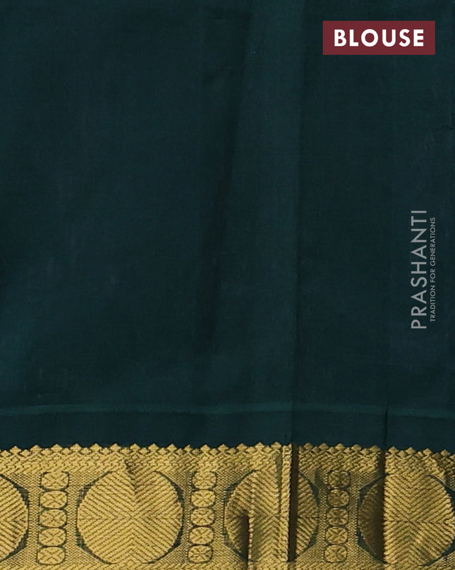Silk cotton saree lavender and dark green with allover kalamakri prints and zari woven korvai border