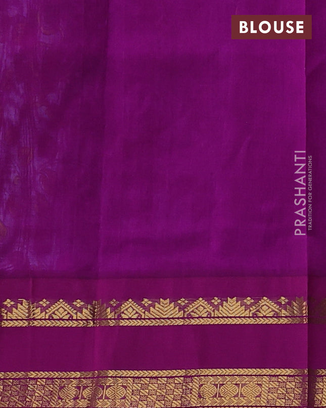 Silk cotton saree lavender and purple with allover kalamakri prints and zari woven korvai border