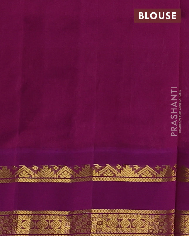 Silk cotton saree lavender and purple with allover kalamakri prints and zari woven korvai border