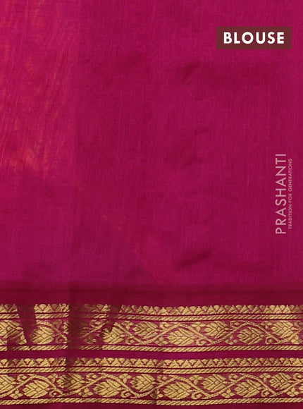 Silk cotton saree orange and dark pink with allover kalamakri prints and zari woven korvai border