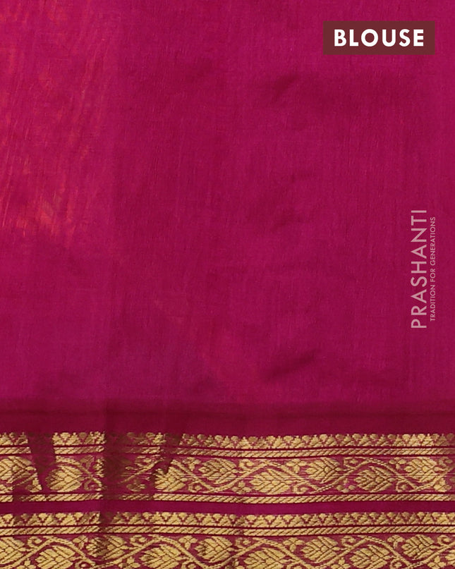 Silk cotton saree orange and dark pink with allover kalamakri prints and zari woven korvai border
