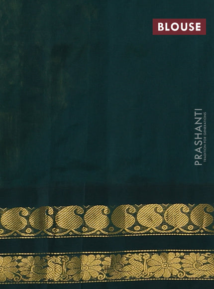 Silk cotton saree lime yellow and dark green with allover kalamakri prints and zari woven korvai border