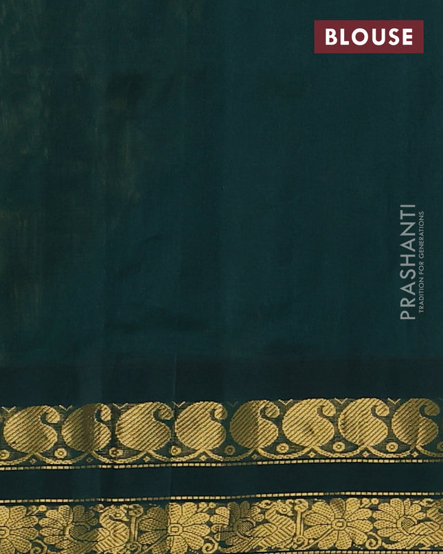Silk cotton saree lime yellow and dark green with allover kalamakri prints and zari woven korvai border