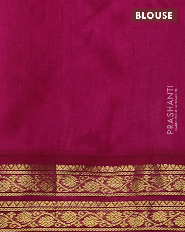 Silk cotton saree orange and pink with allover kalamakri prints and zari woven korvai border