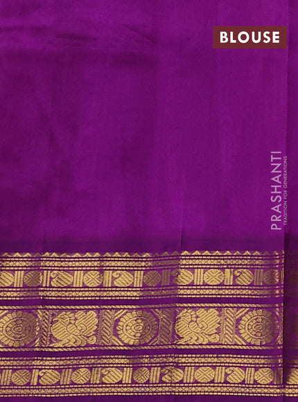 Silk cotton saree mehendi green and purple with allover kalamakri prints and zari woven korvai border