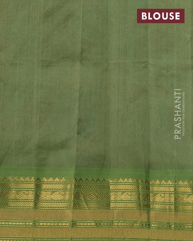 Silk cotton saree maroon and light green with allover kalamakri prints and zari woven korvai border
