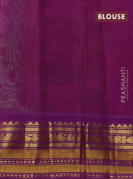 Silk cotton saree teal green and purple with allover kalamakri prints and zari woven korvai border