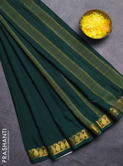 Art mysore silk saree green with plain body with paisley zari woven border