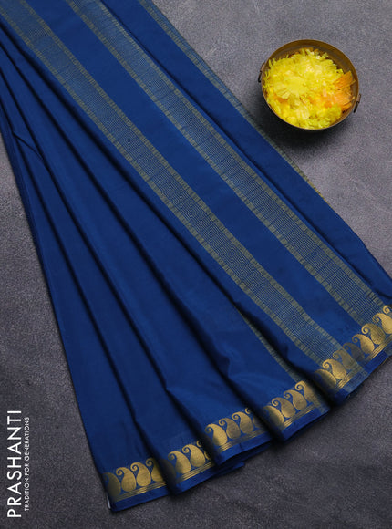Art mysore silk saree cs blue with plain body with paisley zari woven border