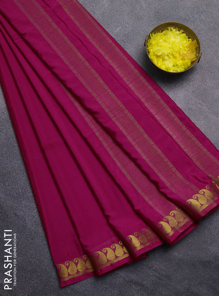 Art mysore silk saree pink with plain body with paisley zari woven border
