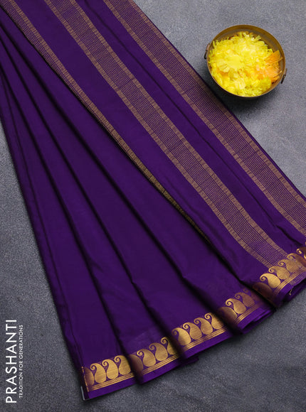 Art mysore silk saree violet with plain body with paisley zari woven border