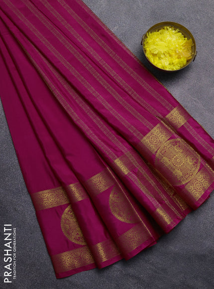 Art mysore silk saree pink with plain body and rettapet zari woven butta border