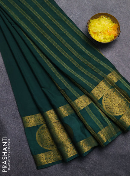 Art mysore silk saree green with plain body and rettapet zari woven butta border