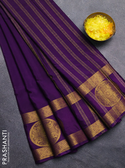 Art mysore silk saree violet with plain body and rettapet zari woven butta border