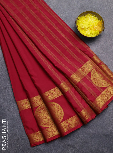 Art mysore silk saree red with plain body and rettapet zari woven butta border
