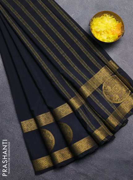 Art mysore silk saree black with plain body and rettapet zari woven butta border