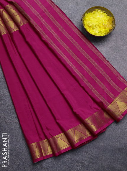 Art mysore silk saree pink with plain body and long rettapet zari woven border