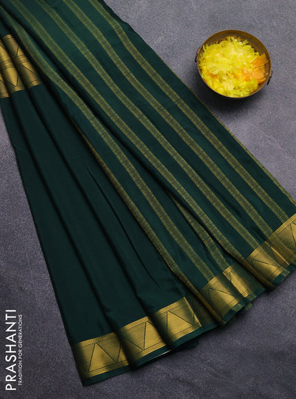 Art mysore silk saree green with plain body and long rettapet zari woven border