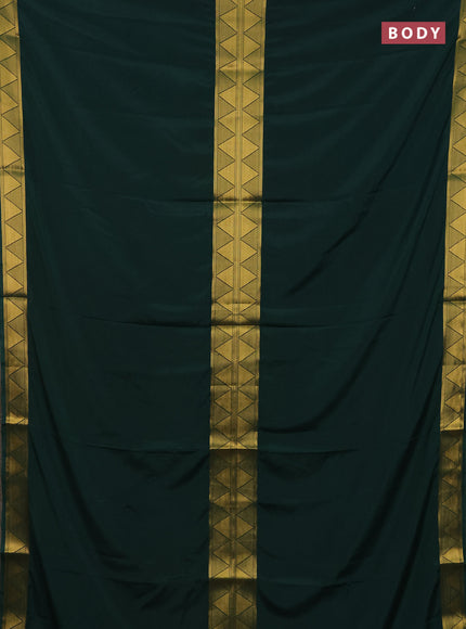 Art mysore silk saree green with plain body and long rettapet zari woven border