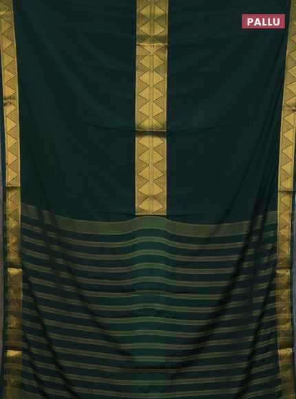 Art mysore silk saree green with plain body and long rettapet zari woven border