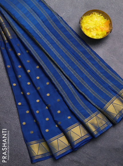 Art mysore silk saree peacock blue with plain body and long zari butta border