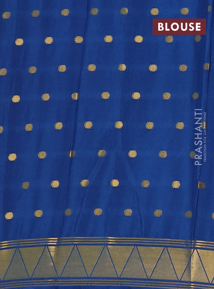 Art mysore silk saree peacock blue with plain body and long zari butta border