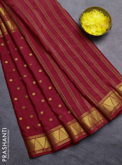 Art mysore silk saree red with plain body and long zari butta border