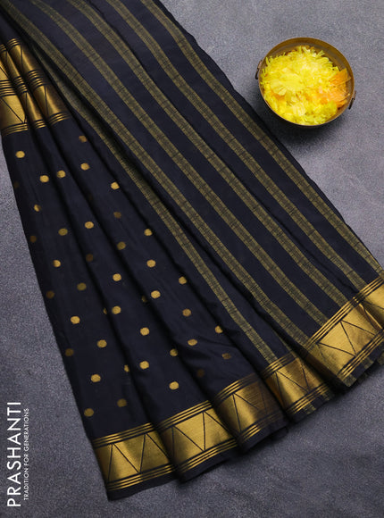 Art mysore silk saree black with plain body and long zari butta border