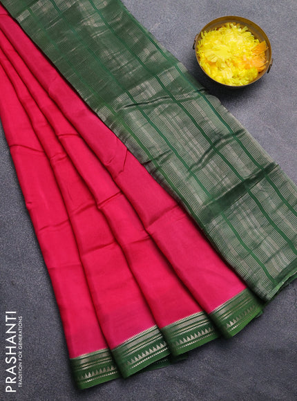 Art mysore silk saree pink and green with plain body and zari woven border