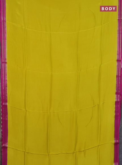 Art mysore silk saree lime yellow and purple with plain body and zari woven border