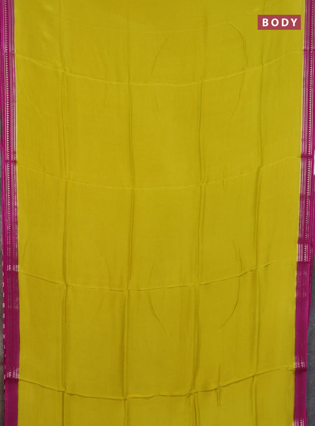 Art mysore silk saree lime yellow and purple with plain body and zari woven border