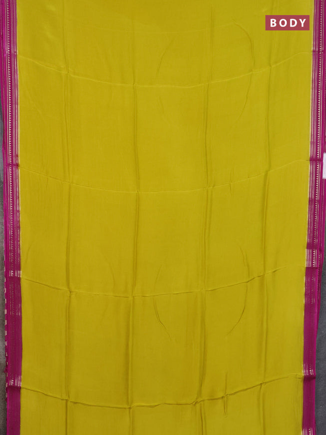 Art mysore silk saree lime yellow and purple with plain body and zari woven border